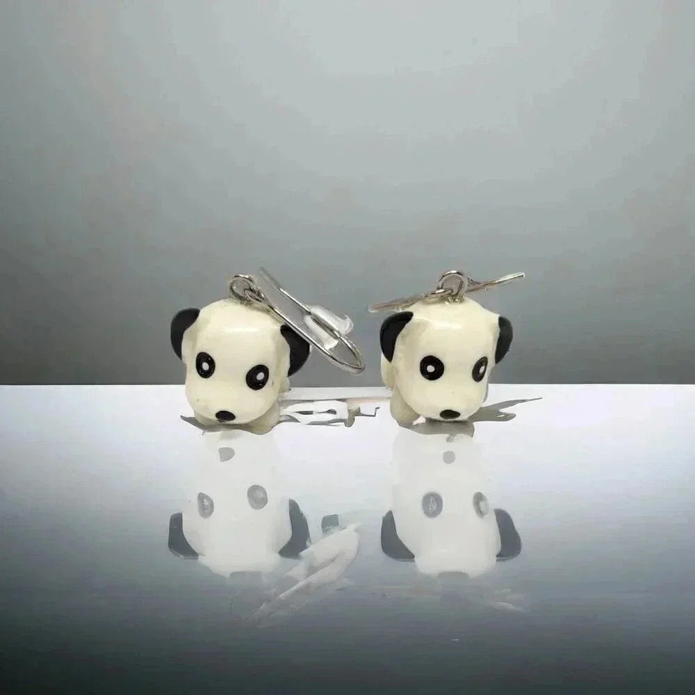 Tiny Dalmatian Dog Dangle Earrings